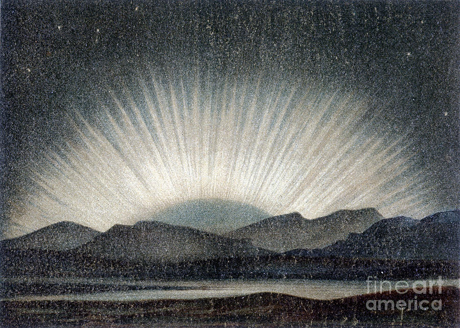 Aurora Borealis Of 6 August 1871, Studied At The Royal Observatory In Edinburgh At Midnight, At Moonrise - According To J. Hann “” General Geology”” Drawing by Unknown Artist