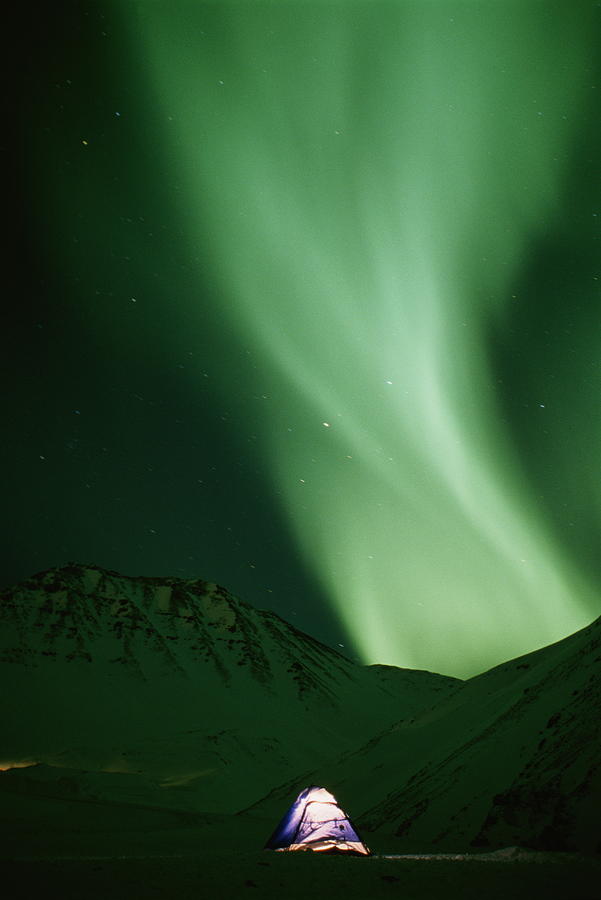 Aurora Borealis Over Campsite In Photograph by Steven Nourse