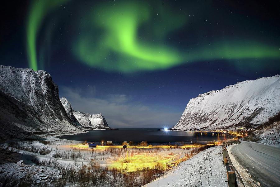 Aurora Borealis Over Steinfjord, Norway Digital Art by Francesco Russo