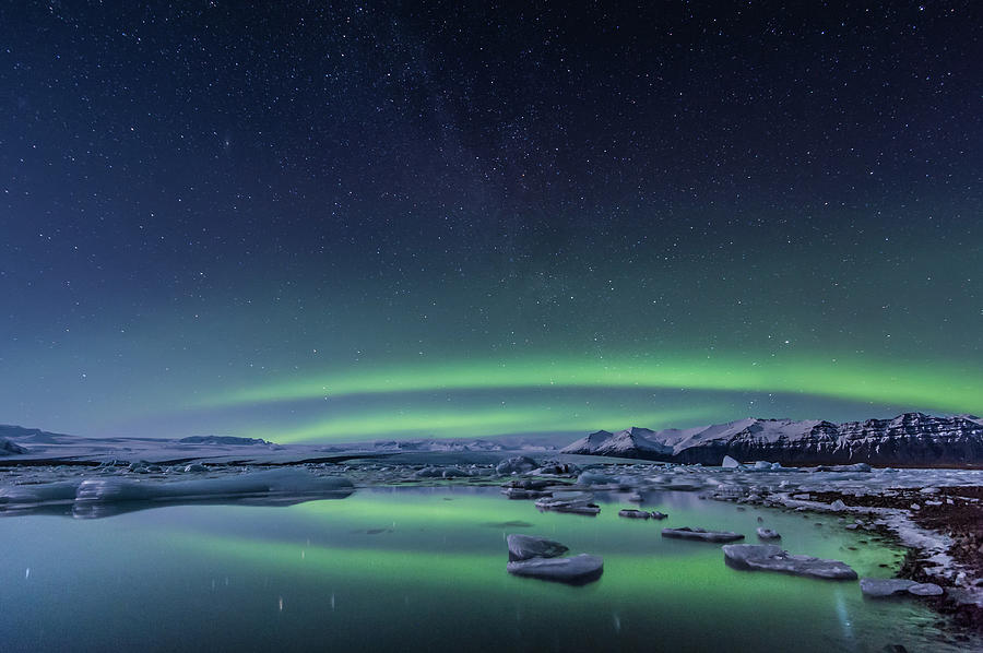 Aurora Borealis Over The Jökulsárlón Photograph by Janet Miles