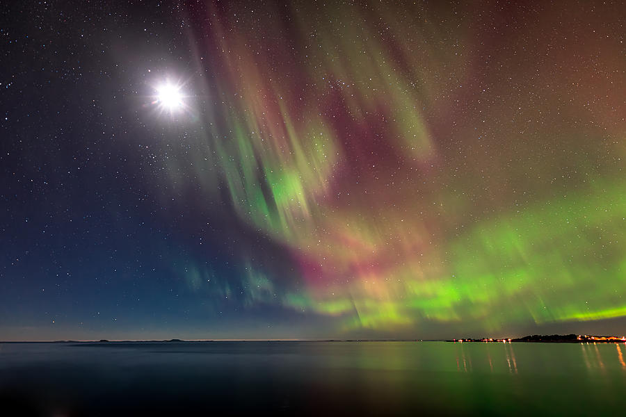 Aurora Borealis With Moon Photograph by Zaheer Khan