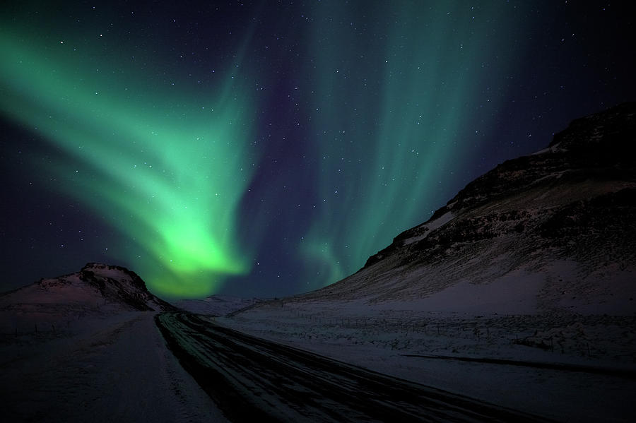 Aurora Borealis With Winter Road Photograph by Arctic-images