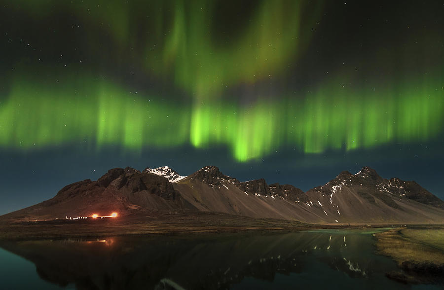 Aurora Curtains Over Vestrahorn Mountains Photograph by Wei (david) Dai