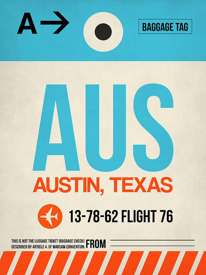 Austin Digital Art - AUS Austin Luggage Tag I by Naxart Studio