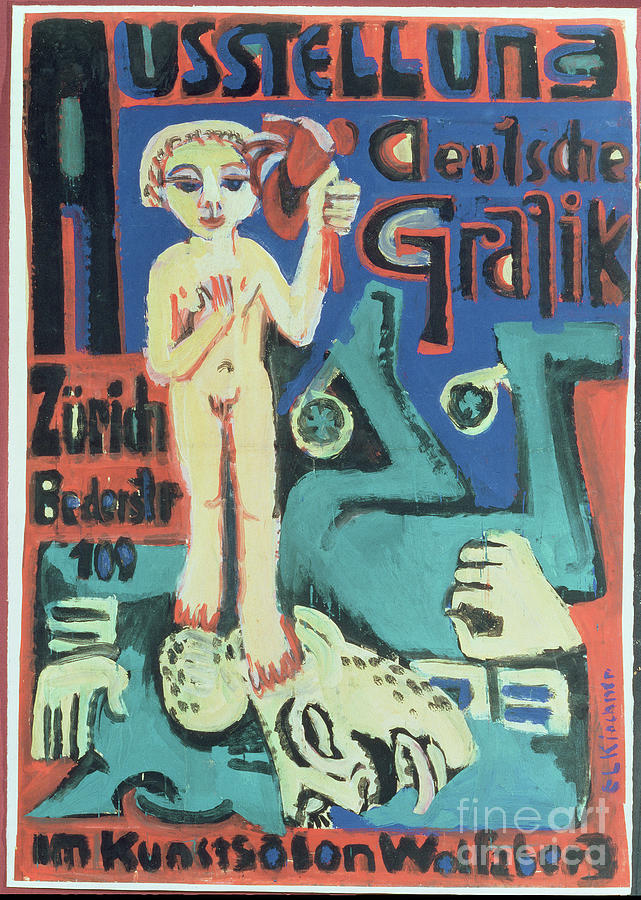 Austellung, Deutsche Grafik Im Kunstsalon Wolfsberg, C.1921 Painting by Ernst Ludwig Kirchner