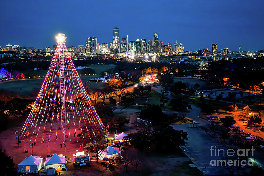Austin Aerial Skyline Zilker Christmas Tree Photograph by Bee Creek