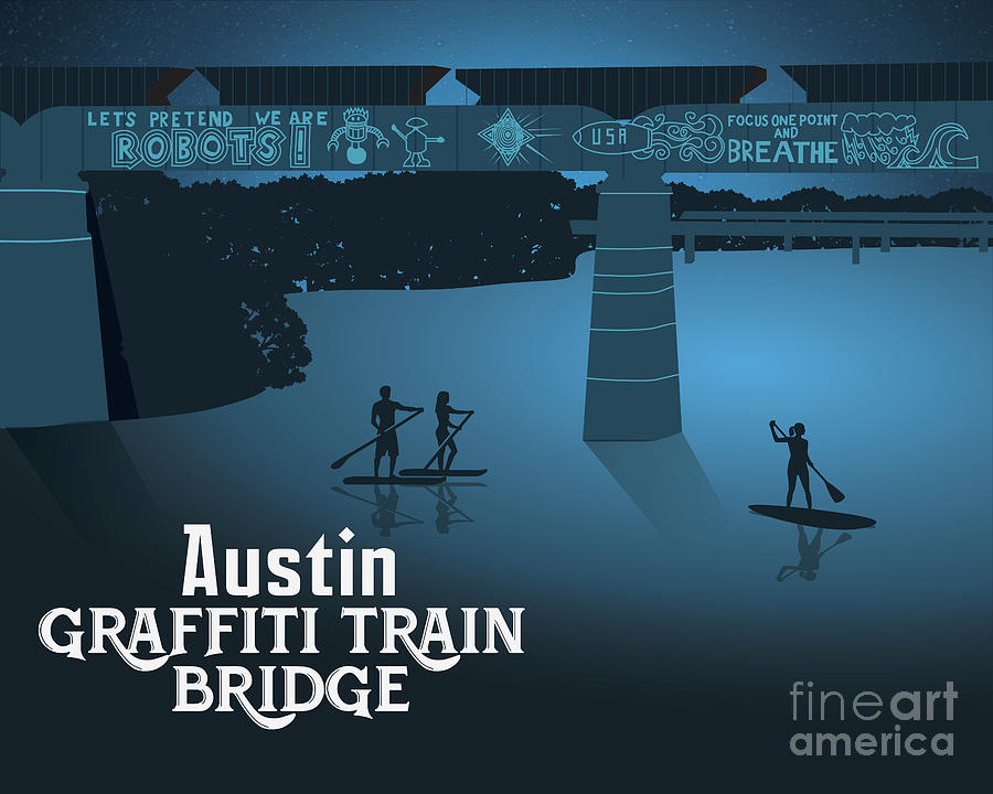 Austin Graffiti Train Bridge Fine Art Print Painting by Dan Herron