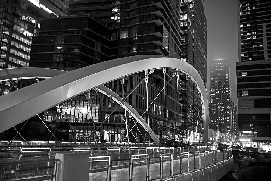 Austin Lighted Bridge Austin TX Texas Butterfly Bridge Black and White Photograph by Toby McGuire