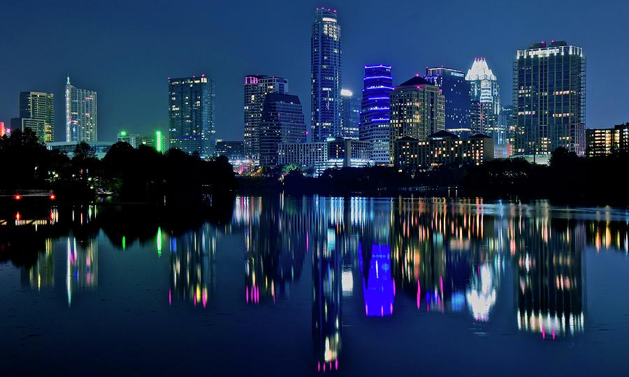 Austin Photograph - Austin Night Reflection by Frozen in Time Fine Art Photography