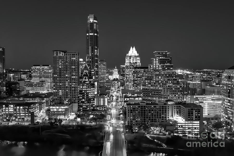 Austin Photograph - Austin Skyline in Black and White by Bee Creek Photography - Tod and Cynthia