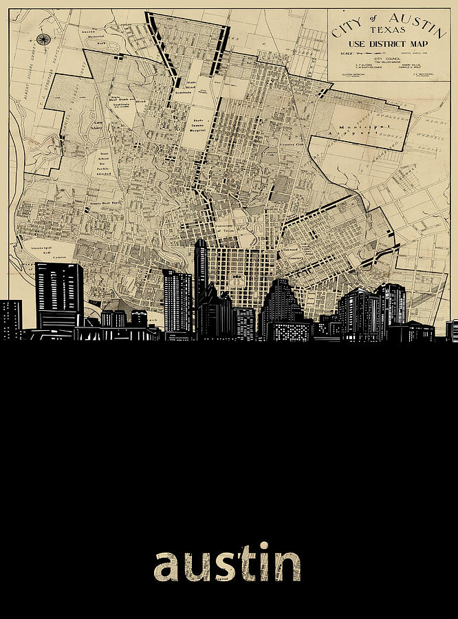 Austin Skyline Map Digital Art by Bekim M