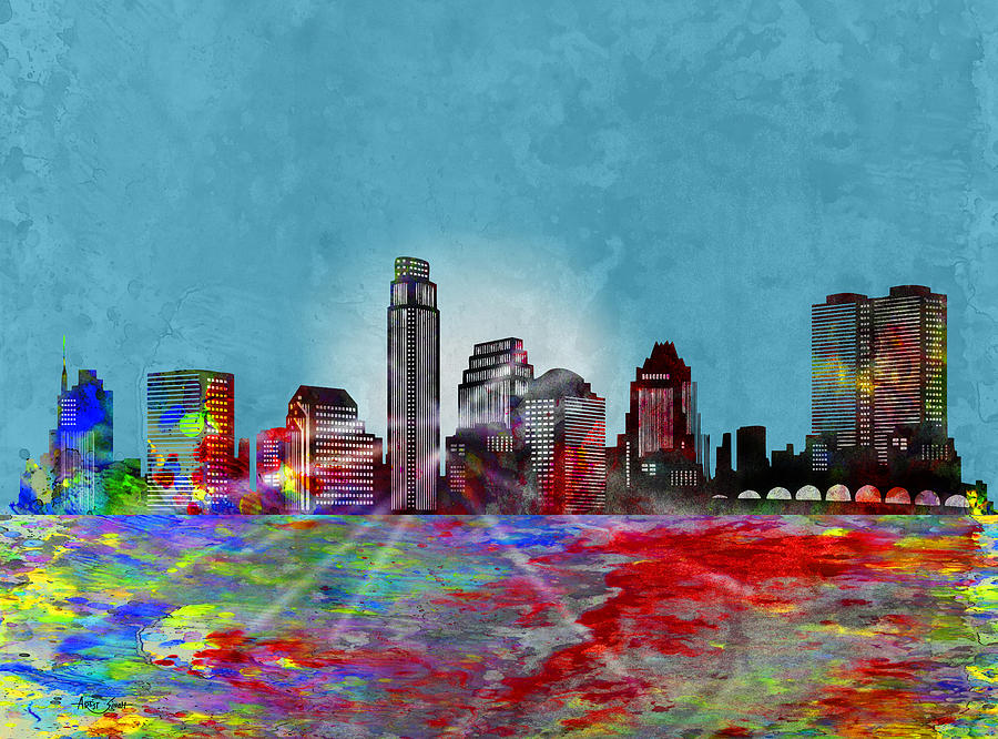 Austin, Skyline, Reflection, Artist SinGh Mixed Media by ArtGuru