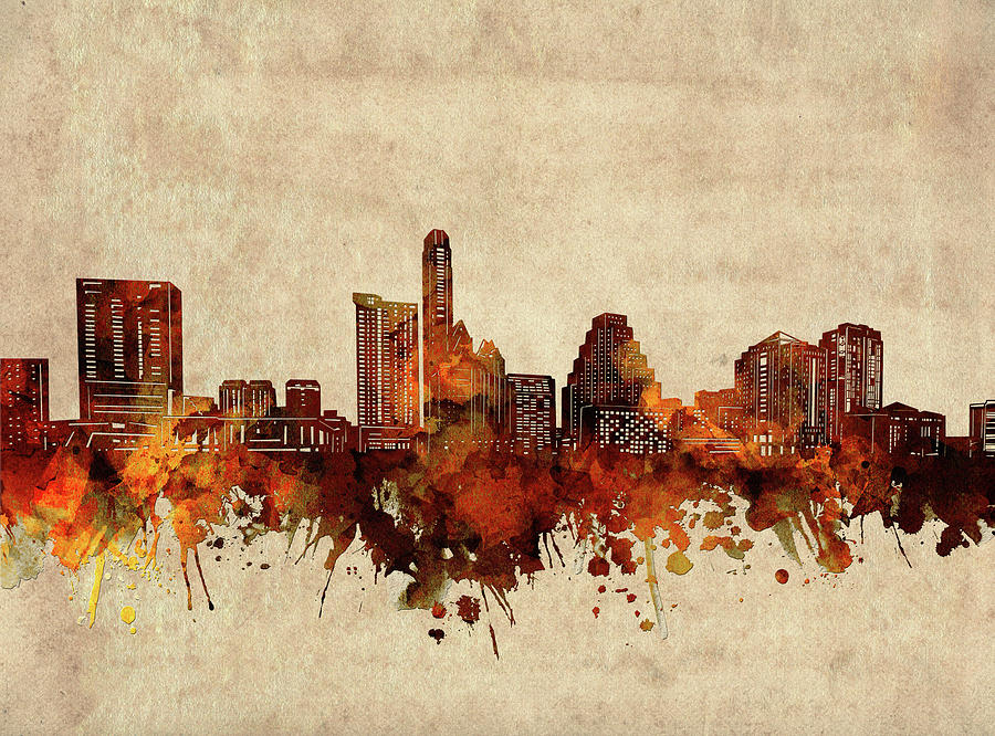 Austin Skyline Sepia Digital Art