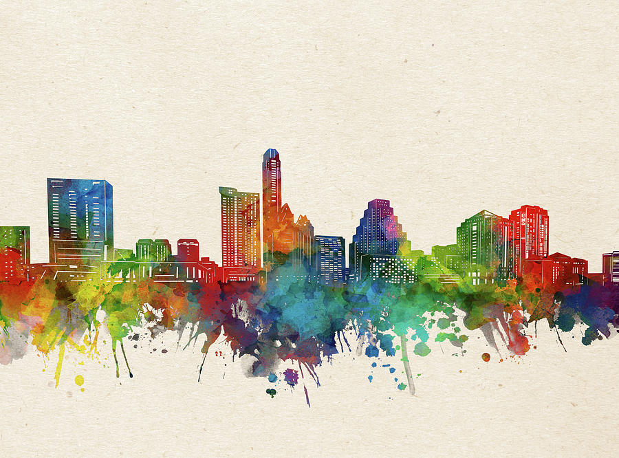 Austin Skyline Watercolor Digital Art