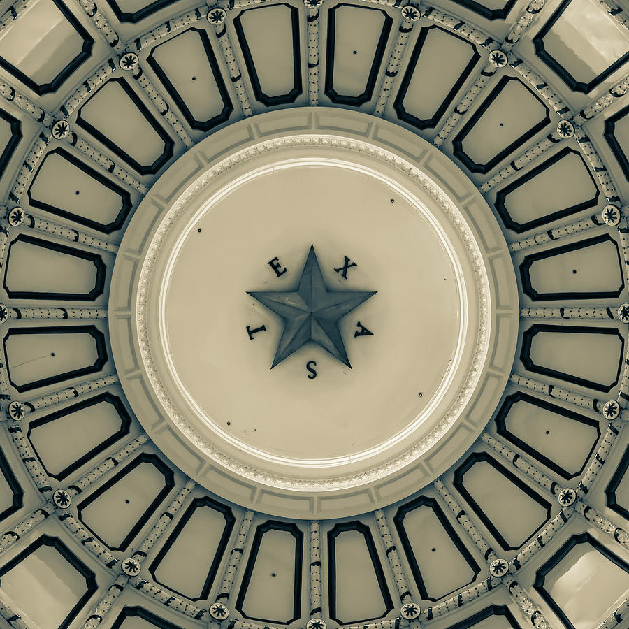 America Photograph - Austin Texas Capitol Dome and Lone Star - Dark Sepia Edition 1x1 by Gregory Ballos