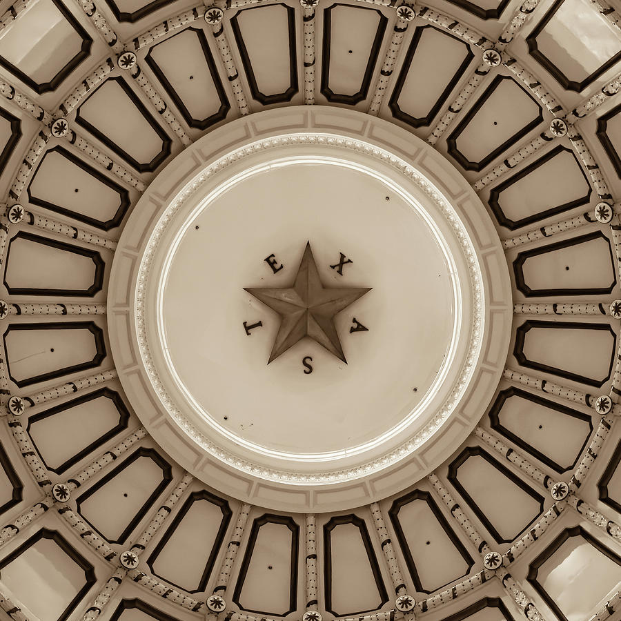 America Photograph - Austin Texas Capitol Dome and Lone Star - Sepia Edition 1x1 by Gregory Ballos
