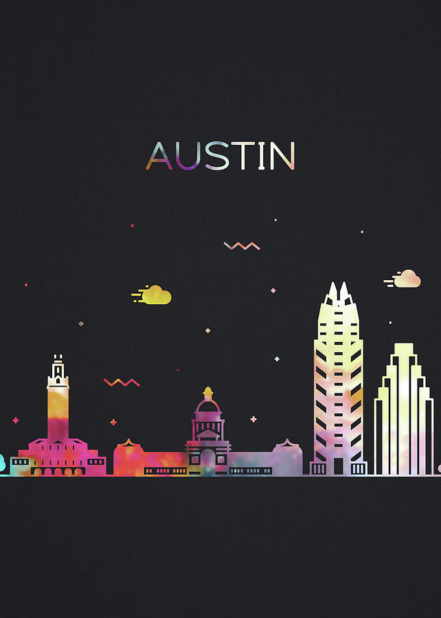 Austin Mixed Media - Austin Texas City Skyline Whimsical Fun Dark Tall Series by Design Turnpike