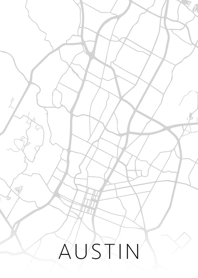 Austin Texas City Street Map Black and White Minimalist Series Mixed ...