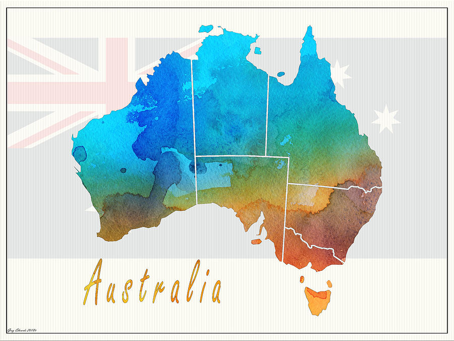 Australia Map Style 2 Drawing by Greg Edwards