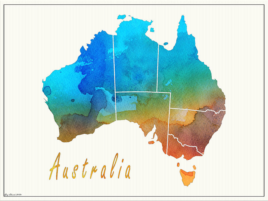 Australia Map Style 4 Drawing by Greg Edwards
