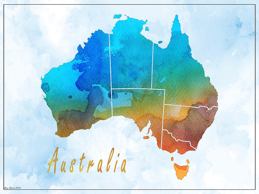 Australia Map Style 5 Drawing by Greg Edwards