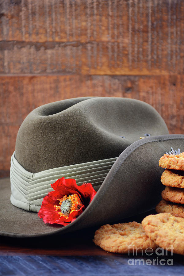 Australian Army Slouch Hat and Anzac Biscuits. Photograph by Milleflore Images