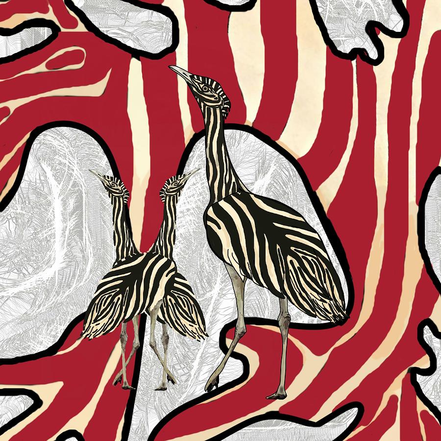 Zebra  Australian Bustard Red Camo Mixed Media by Joan Stratton