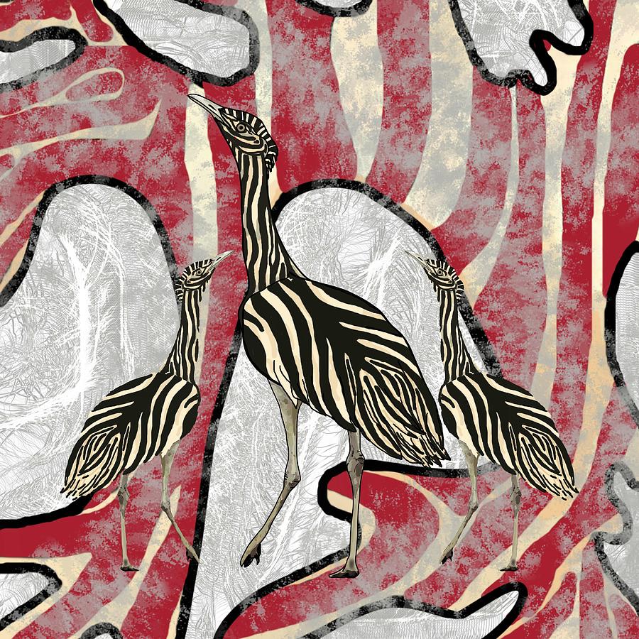 Australian Bustard Zebra Red Cave Camo Mixed Media by Joan Stratton