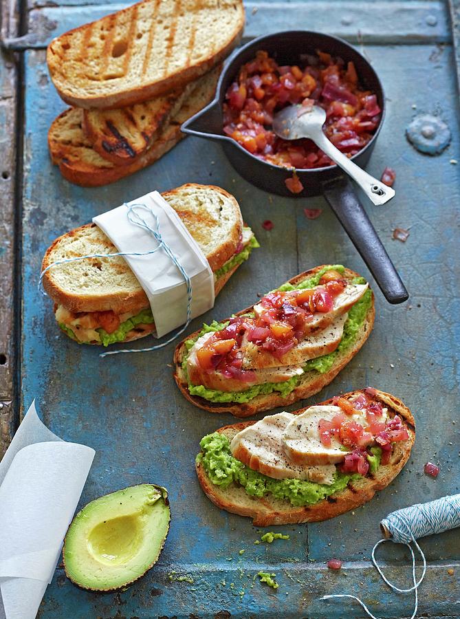 Australian Chicken Sandwiches With Avocado Cream And Onion Chutney Photograph by Jalag / Julia Hoersch