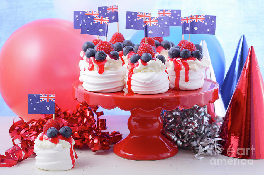 Australian Mini Pavlovas and flags Photograph by Milleflore Images