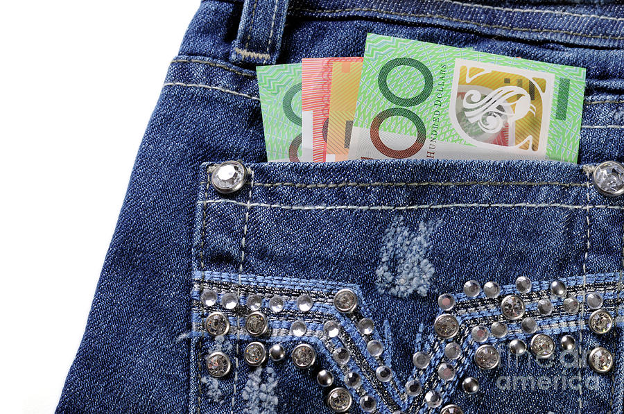 Australian money in back pocket  Photograph by Milleflore Images