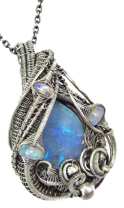 opal wire wrap pendant