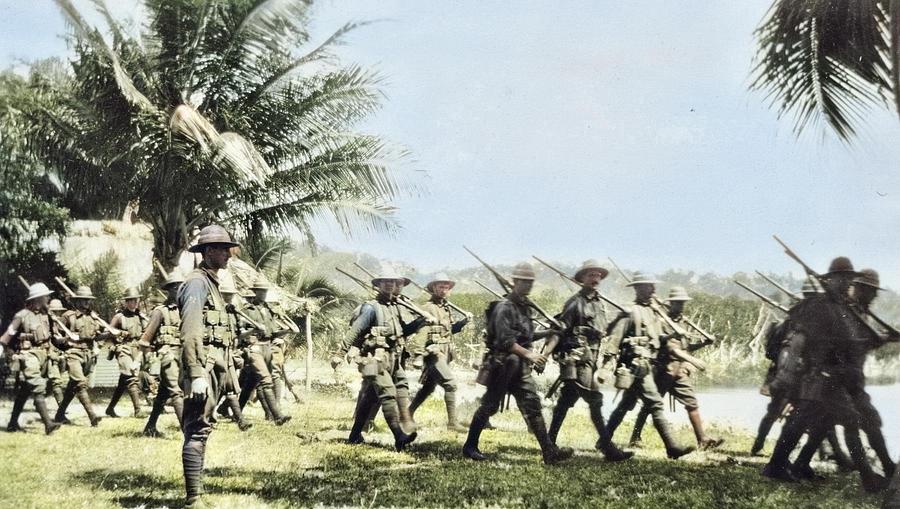Australian troops training, Palm Island colorized by Ahmet Asar colorized by Ahmet Asar Painting by Celestial Images