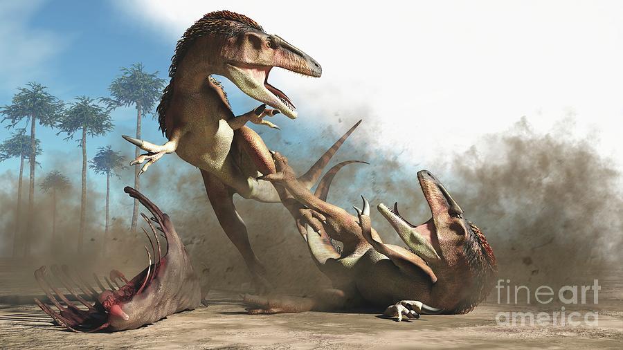 pictures of real dinosaurs fighting