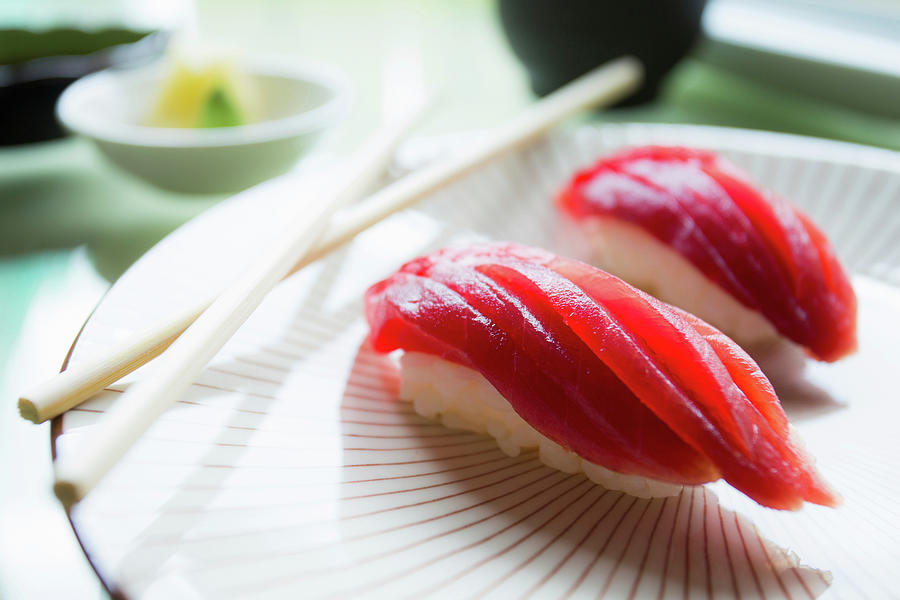 Authentic Japanese Tunfish Nigiri, Fish Cutted By A Japanese Sushi Chef. Photograph by Albert Gonzalez
