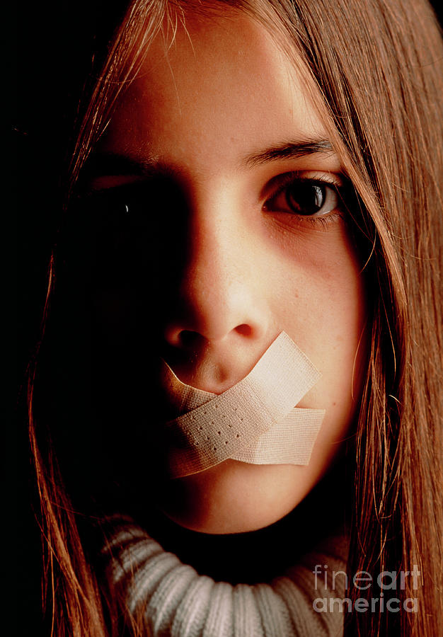 Autism Photograph - Autism: Girl With Tape Over Mouth by Oscar Burriel/science Photo Library