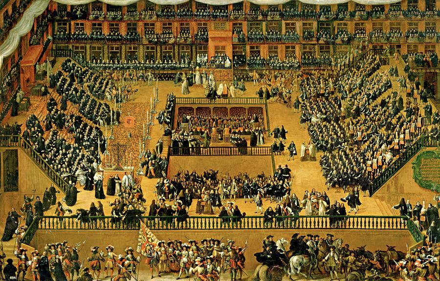 Auto-da-fe on Plaza Mayor, 1683, Spanish School, Oil on canvas, 277 cm x 438 c... Painting by Francisco Rizi -1614-1685-