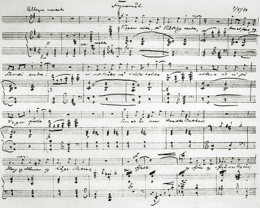 Autograph Score Of Fyremaal For Piano And Voice, 1880 Painting by European School