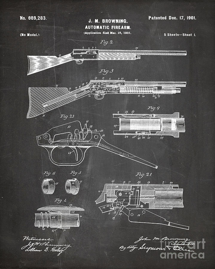 Automatic Rifle Patent, Browning Rifle Art - Chalkboard Digital Art by ...