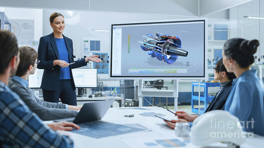 Woman Photograph - Automotive Engineer Reporting To A Team Of Specialists by Gorodenkoff Productions/science Photo Library