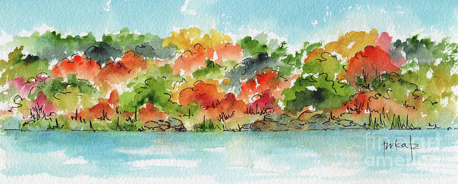 Autumn Along The River Panorama Painting by Pat Katz