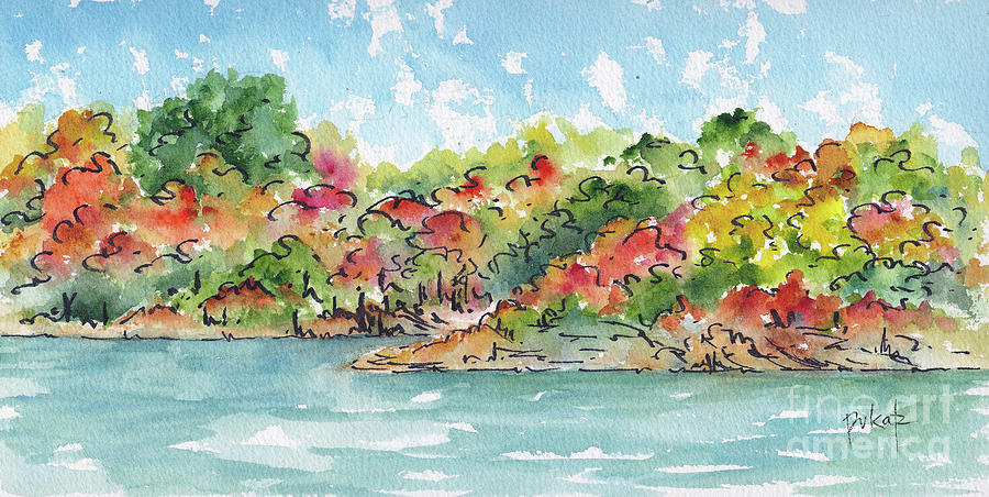 Autumn Along The River Tiny Bay Painting by Pat Katz