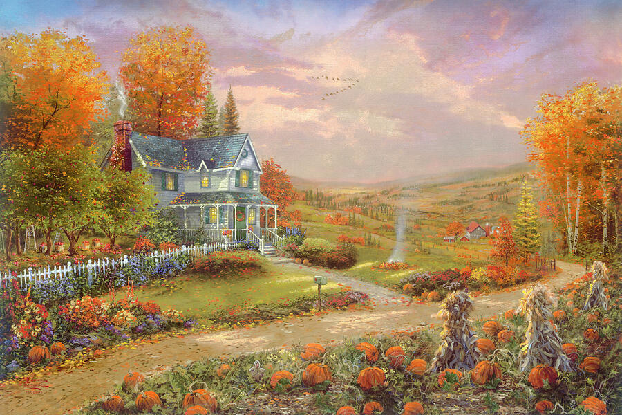 Autumn At Apple Hill Painting by Thomas Kinkade Studios Autumn At Apple Hill Painting by Thomas Kinkade Studios