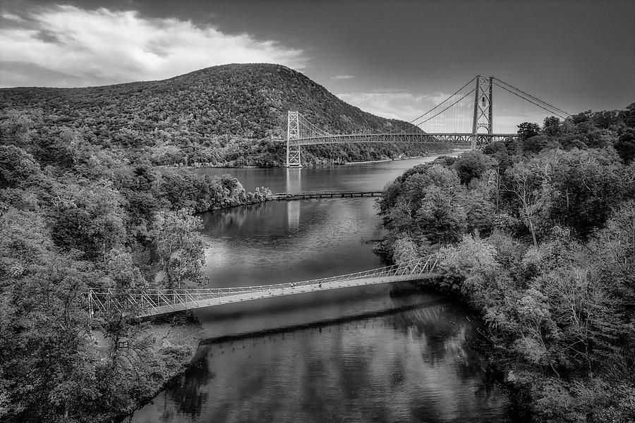 Autumn At Bear Mountain Bridge  BW Photograph by Susan Candelario