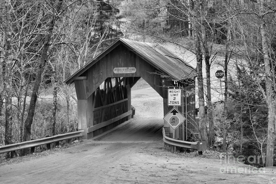 Autumn At The Gold Brook Covered Bridge Black And White Photograph by Adam Jewell