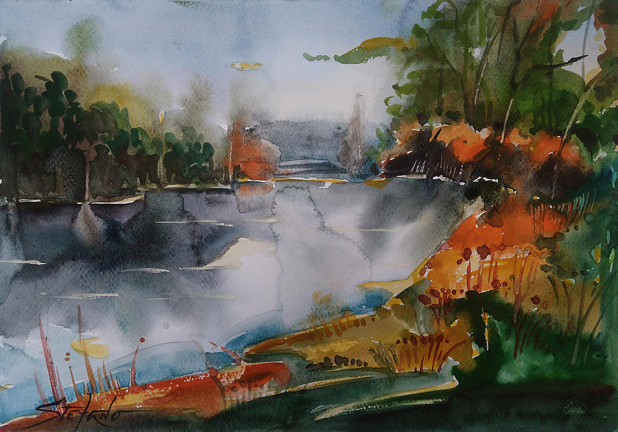 Watercolors Painting - Autumn at the Lake by Stefano Popovski Watercolors Painting - Autumn at the Lake by Stefano Popovski