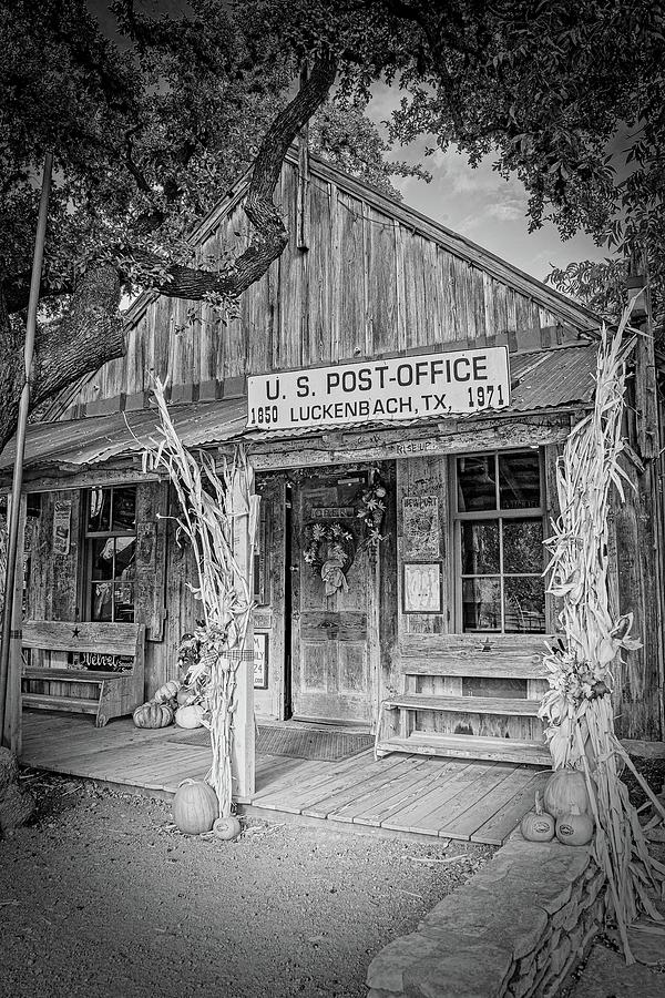 Autumn at the Luckenbach Post Office in Black and White Photograph by Lynn Bauer