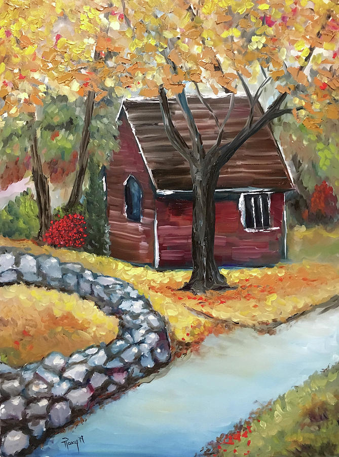 Autumn Barn Painting by Roxy Rich
