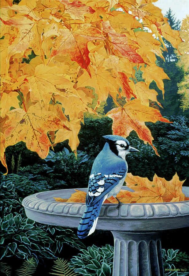 Autumn Birdbath Digital Art by Ron Parker