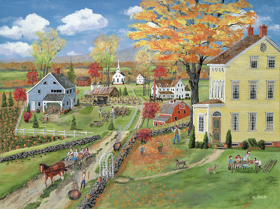 Animal Painting - Autumn Chores by Bob Fair